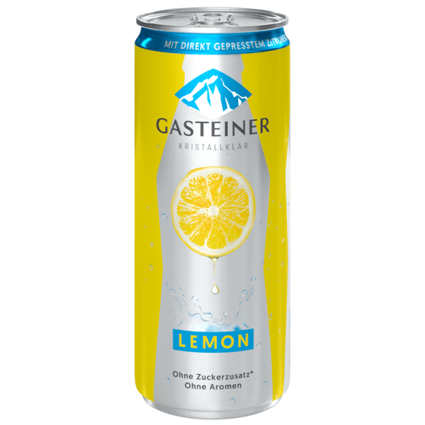 Минеральная вода с газом Gasteiner, Гаштайнер с соком лимона 0,33 л., банка (24 шт./уп.)